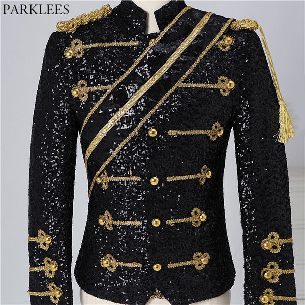 

men's suits blazers mens black sequin steampunk blazer jacket stand collar tassel design blazers men nightclub party prom rock and roll, White;black