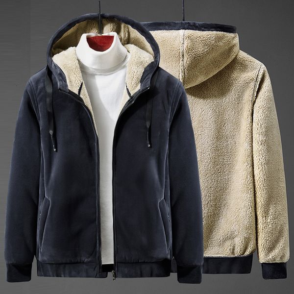 

men's jackets casual hooded plus fleece warm coat winter zipper cardigan jacket large size 8xl male solid color parkas 230130, Black;brown