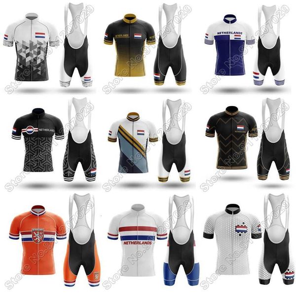 

netherland 2022 cycling jersey set dutch summer cycling clothing men road bike shirts suit bicycle bib shorts mtb ropa ciclismo, Black;red