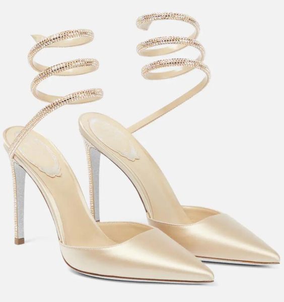 

summer sandal bride wedding party dress pump brand high heels rene- c cleo embellished satin pumps pointy toe sling sandals rhinestone ankle, Black