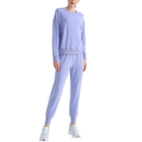 

lu-tz28 loose yoga suit women's running body-building sweater autumn and winter long sleeve thin fast drying exercise pants two-piece s