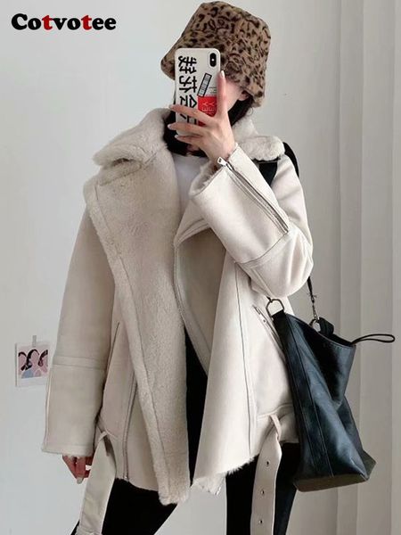 

women's leather faux leather cotvotee winter jackets for women faux leather spliced zipper stand collar coats loose snow warm leather j, Black