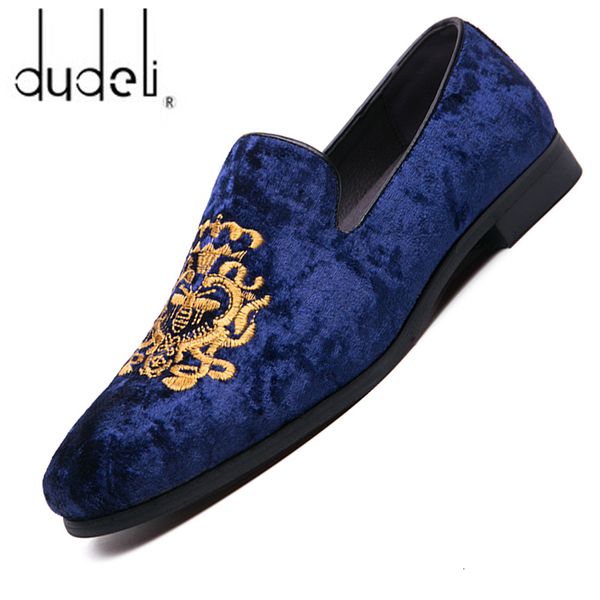 

dress shoes wedding casual men loafers big size lazy peas shoes embroidery moccasins suede leather zapatos 230130, Black