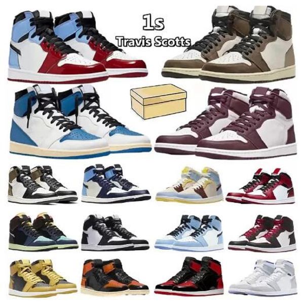 

jumpman 1 1s basketball shoes man women black white heritage bred patent university blue hype royal dark mocha shadow mens trainer sports