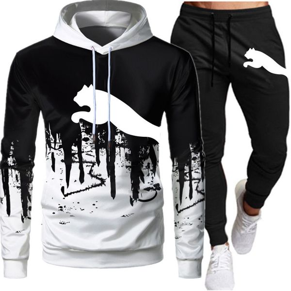 

men's tracksuits discovery channel men splash ink hoodies sweatshirtsweatpants suit autumn winter warm tracksuit sets men's hooded, Gray