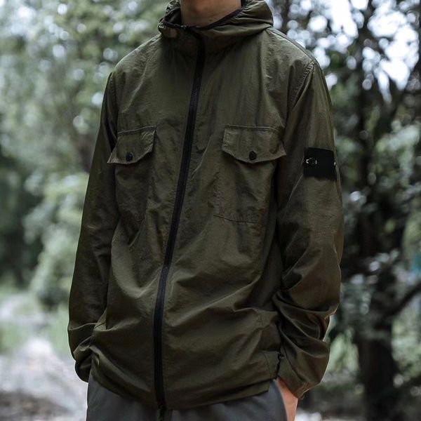 

men's jackets street stone jacket zipper hooded thin coat embroidery patch outdoor 230130, Black;brown