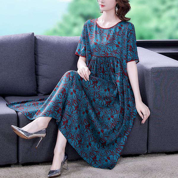 

casual dresses print loose 5xl plus size mulberry silk dress summer vintage chiffon midi dres elegant bodycon party vestidos 230130, Black;gray