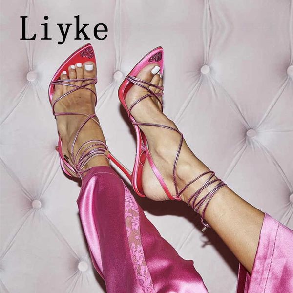 

party nightclub stripper heels fashion rhinestone pointed toe cross lace up sandals women wedding banquet shoes pumps 0129, Black