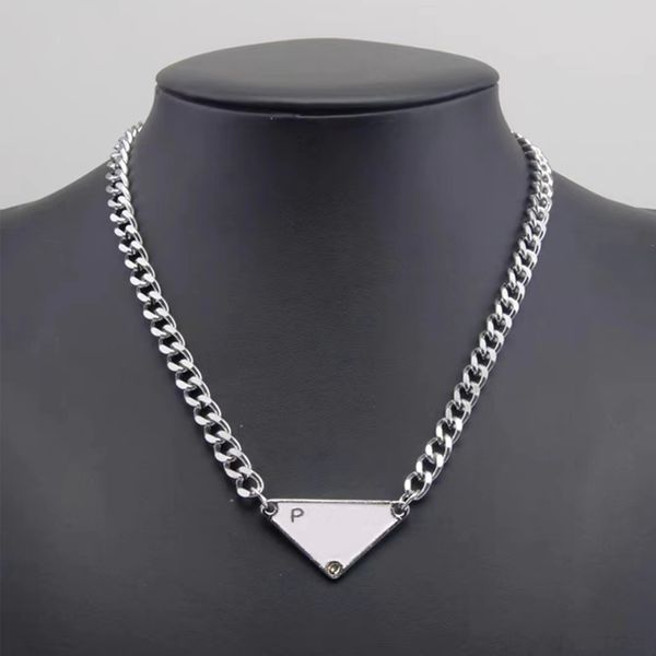 

designer 23ss luxury jewelry triangle letter pendant necklace titanium steel necklaces chain men women gift, Silver