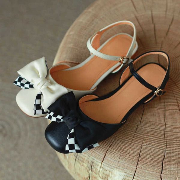 

2022 summer baotou bow sandals fashion flat ankle buckle low heels casual comfortable mary jane women shoes sandalias de mujer 0130, Black