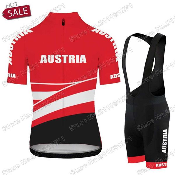 

austria pro team 2022 cycling jersey set mens summer bicycle clothing road bike shirts suit bicycle bib shorts mtb ropa maillot, Black;red