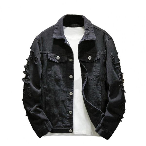 

men's jackets s3xl fashion denim jacket men ripped holes mens pink black jean garment washed coat 230130, Black;brown