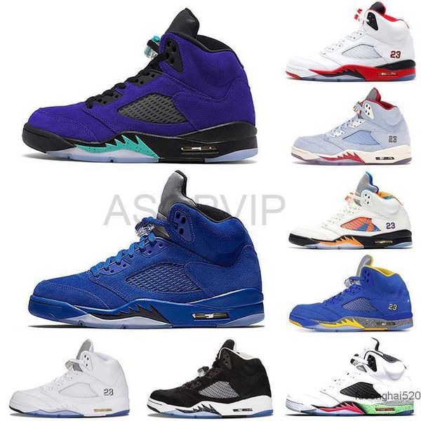 

2022 2021 men basketball shoes 5 5s alternate grape blue suede fire red international flight laney royal metallic silver oreo space jam, Black