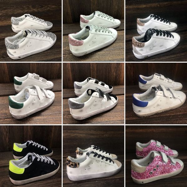 

italy deluxe baby boy girl sneakers golden goosed super ball star shoes sequin classic white leather doold dirty designer children kids supe, Black