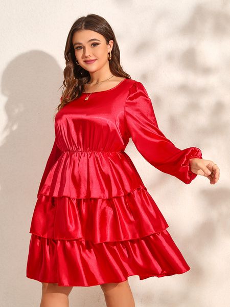 

plus size dresses finjani layered size women's high waist christmas lantern sleeve elegant evening 230130, Black