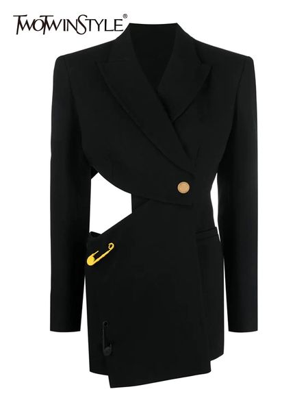 

womens suits blazers twotwinstyle cut out blazer for women notched collar long sleeve asymmetrical backless solid female spring clothing 230, White;black