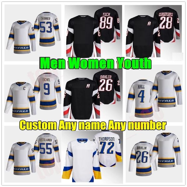 

2022-23 rasmus dahlin reverse retro hockey jersey #21 kyle okposo #25 owen power jeff skinner sabres zemgus girgensons alex tuch tage thomps, Black;red
