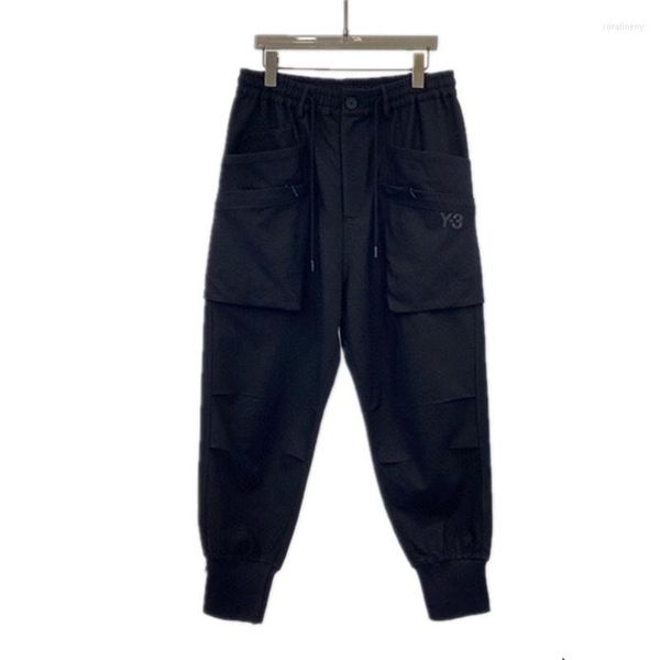 

men's pants yamamoto y-3 2023ss yohji autograph multiple pockets y3 trousers pencil sports leisure bind feet work clothes sweatpants, Black
