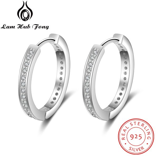 

hoop huggie 925 sterling silver round earrings for women classic style cubic zirconia paved circle fine jewelry lam hub fong 230130, Golden;silver
