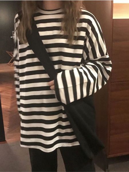 

women's tshirt spring autumn women harajuku striped tshirt long sleeve oneck tshirts ulzzang korean casual t shirt femme black 230130, White