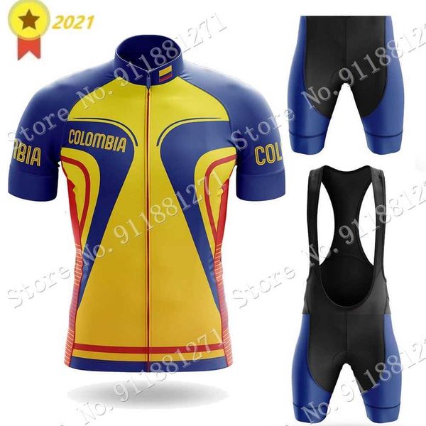 

retro colombia mens 2021 cycling jersey set summer cycling clothing suit road bike mountain bicycle shirt bib shorts mtb maillot, Black;red
