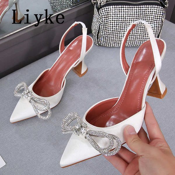

pointed to 6cm strange high heels mule sandals fashion crystal butterfly-knot summer party wedding shoes women pumps 0129, Black