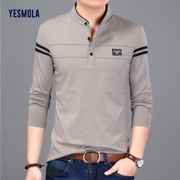 

men's t-shirts yesmola men long sleeve spring autumn solid tshirt men's clothing mandarin collar t-shirts polo t shirt for men 23, White;black