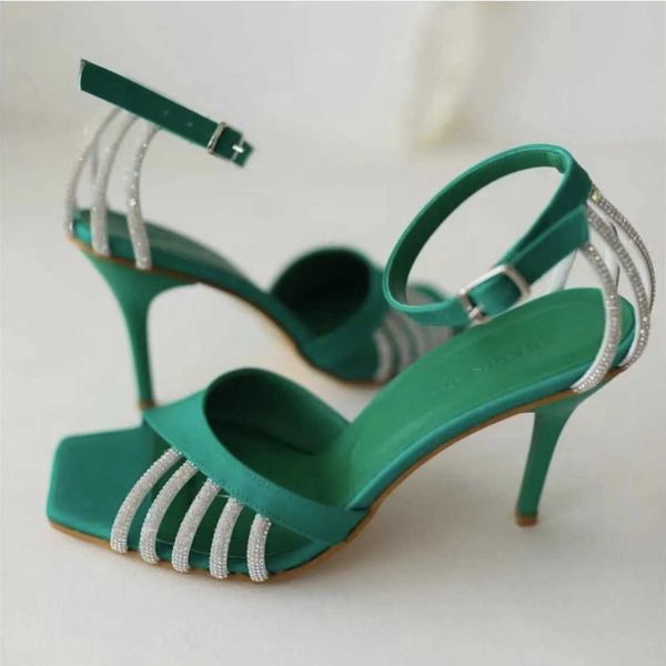 

rhinestone stiletto outer wear 2022 summer high-heeled women's shoes fashion casual women sandals 0130, Black