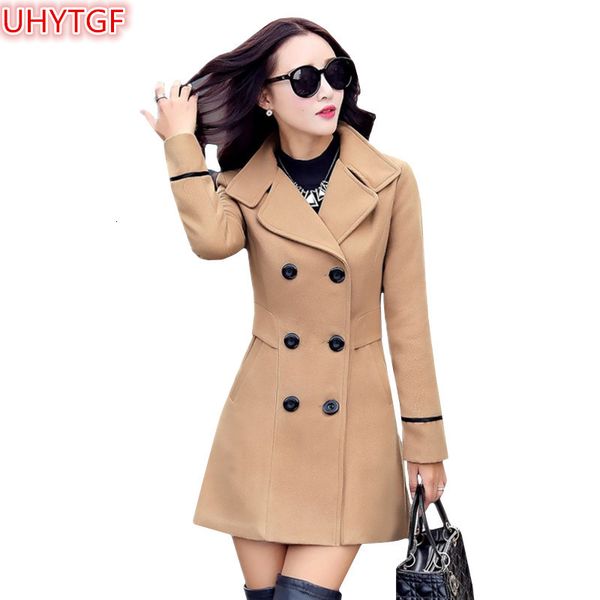 

women's wool blends uhytgf autumn and winter wool jacket womens clothing medium length woolen coats slim wild elegant female korean out, Black