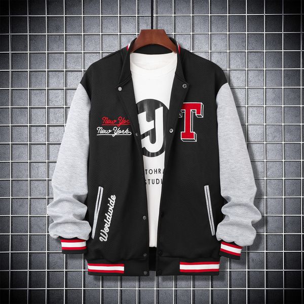 

men's jackets men letter graphic striped trim colorblock varsity jacket without tee 230130, Black;brown