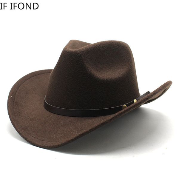 

wide brim hats bucket hats vintage western cowboy cowgirl felt hat with punk belt winter autumn panama imitation wool jazz cap 230130, Blue;gray