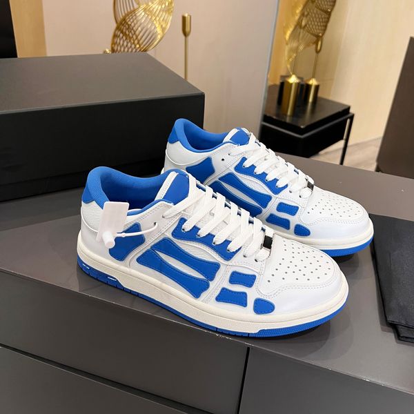 

2023 fashion skel low casual shoes hand-cut hi leather skeleton sports trainers blue red white black green grey outdoor sneakers with origin