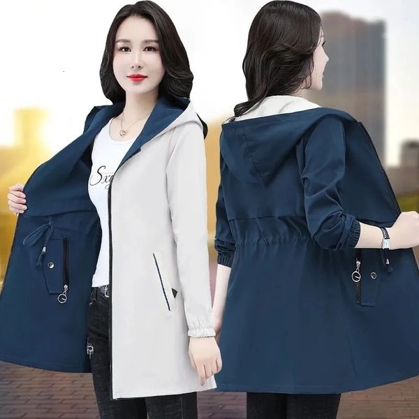 

women's trench coats double-sided trench coat women spring autumn clothes hooded large size long windbreaker jacket female outerwear 2, Tan;black