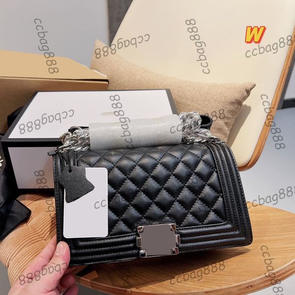 

womens designer caviar leather boy bags calfskin le silver metal hardware chain crossbody shoulder handbags 4 colors purse handbags 25cm