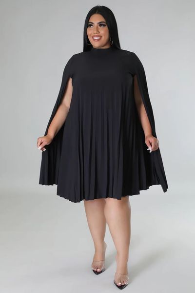 

plus size dresses perl size loose dress for women cloak sleeve pleated straight summer outfit vestidos de mujer elegantes para fiesta 230130, Black