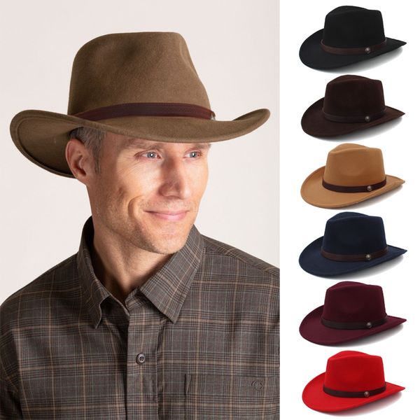 

wide brim hats bucket hats men women wool blend western cowboy hats wide brim sunhats party travel sombrero outdoor caps classical retro adj, Blue;gray