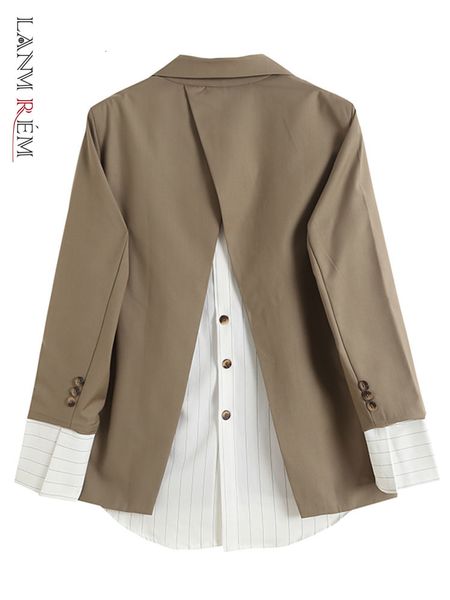 

womens suits blazers lanmrem patchwork blazer for women striped notched single breasted fashion coat female casual clothing spring 2r3771 23, White;black