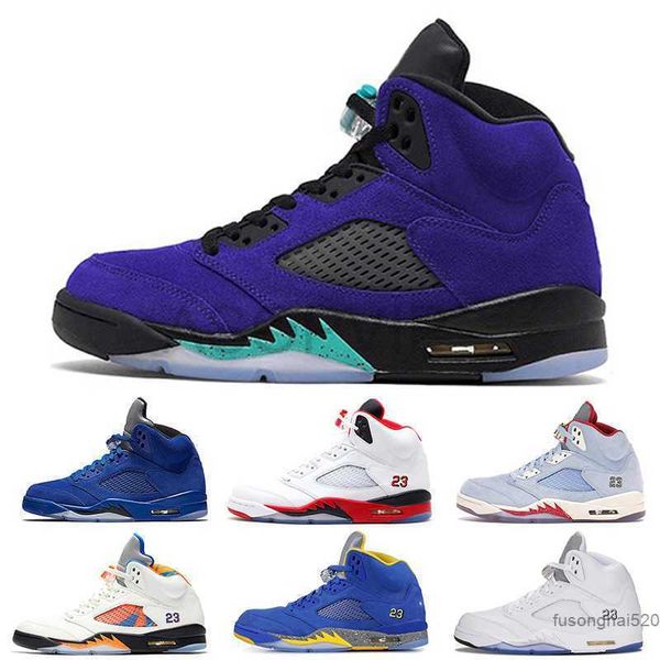 

2022 2021 original 5 basketball shoes 5s men fire red alternate grape blue suede international flight laney royal metallic silver oreo space, Black