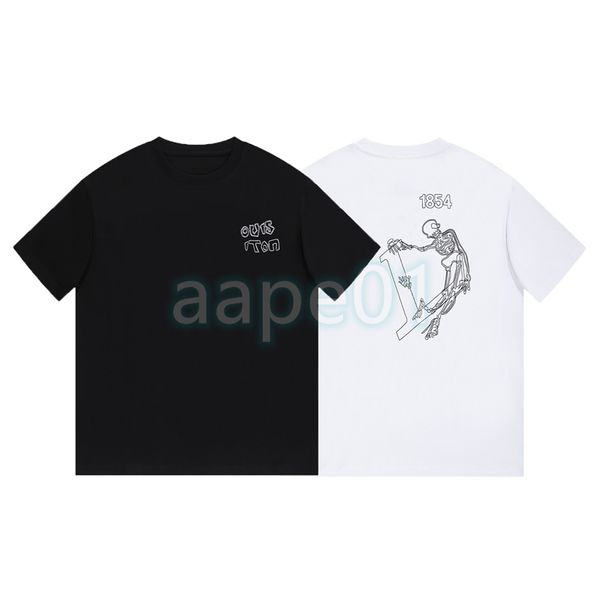 

luxury fashion brand mens t shirt skeleton letter embroidery round neck short sleeve summer loose t-shirt black white, White;black