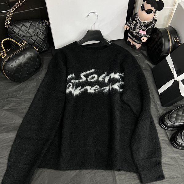 

new spring and autumn women's sweater black and white color matching mohair knitted sweater technology superior grade, White;black