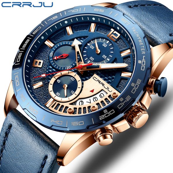 

wristwatches crrju big dial men's watch chronograph sport men watches design creative with dates male wristwatch mens stainless steel 2, Slivery;brown