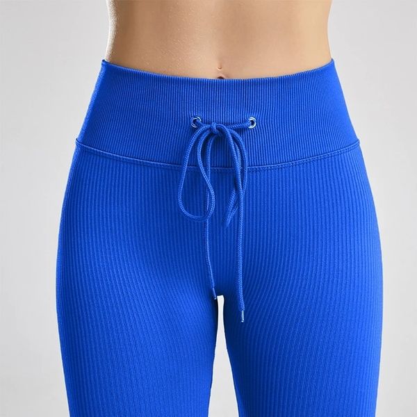 

yoga outfit ribbed pants seamless workout gym leggings women drawstring stripe training sports tights fittness althetic leggins 230130