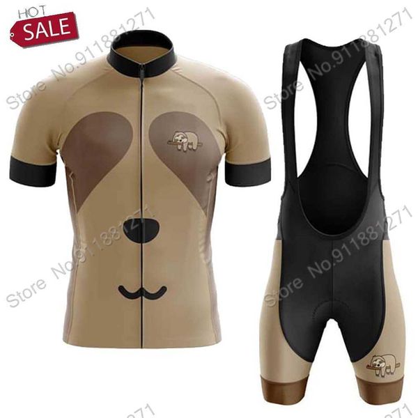 

2021 sloth cycling jersey set men's summer cycling clothing suit road bike shirts bicycle bib shorts mtb ropa ciclismo maillot, Black;red