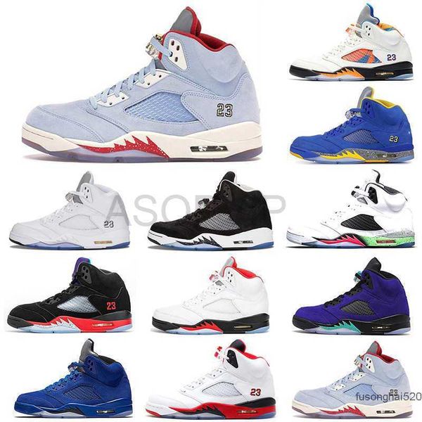 

2022 new fashion original 5 basketball shoes 5s men fire red alternate grape blue suede international flight laney royal metallic silver, Black