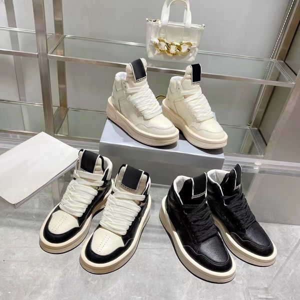 

2023 fashion rick platform high shoes ro minimalist style genuine leather lace up men women owens casual shoes designer boots sneakers 35-45, Black