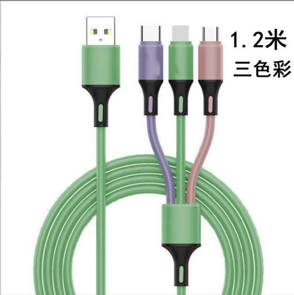 

3 in 1 one dragging nylon braided usb cables multi 1.2m fast charging charger type c micro usb cable for android smart mobile phone coloful