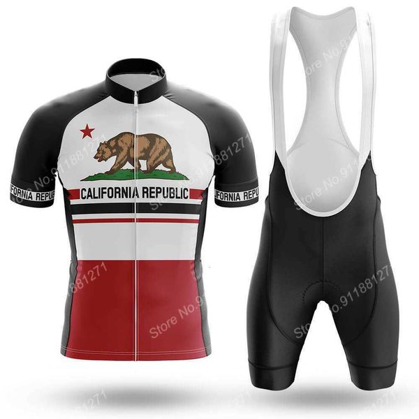 

suit california republic 2021 cycling jersey set summer clothing road bike shirts bicycle bib shorts mtb wear maillot culotte, Black;red