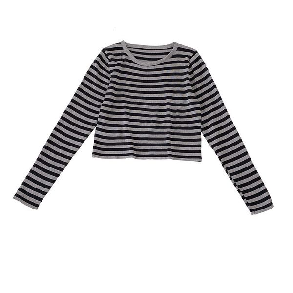 

women's tshirt autumn style korean striped hit color longsleeved short section casual bottoming tshirt 230130, White
