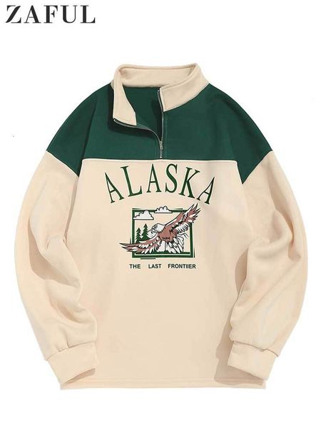 

mens hoodies sweatshirts fleece hoodie for men alaska graphic eagle printed sweatshirt colorblock vintage streetwear pullover sweats style 2, Black