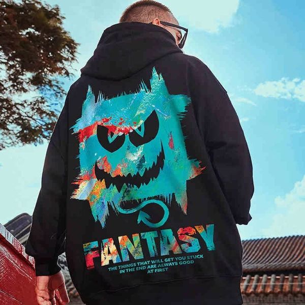 

men's hoodies sweatshirts harajuku devil graffiti print oversized for men autumn hooded couples hip hop fashion hoodie y2k streetwear 2, Black